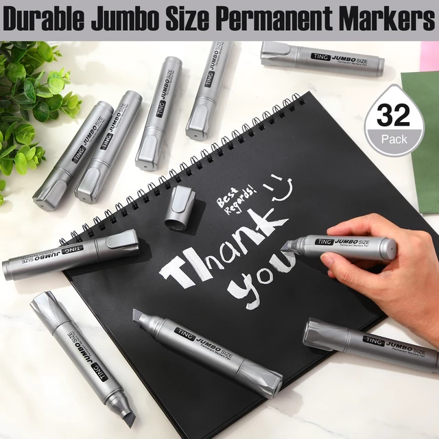 Alt view image 7 of 7 - 32 Pcs Permanent Markers Jumbo Chisel Tip Bulk, Silver Waterproof Quick Dry Markers, Large Barrel Bold Writing, Ideal Pallet Warehouse Boxes, Office Inventory Labeling