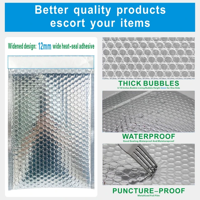 Alt view image 4 of 6 - Thermal Bubble Mailer 8 x 11 Inch, Self Seal Cool Bubble Mailers 25 Pack,Insulated Bubble Mailers for Cold Shipping,Foil Mailing Envelopes,Silver Insulated Shipping Bags for Food,Cosmetics