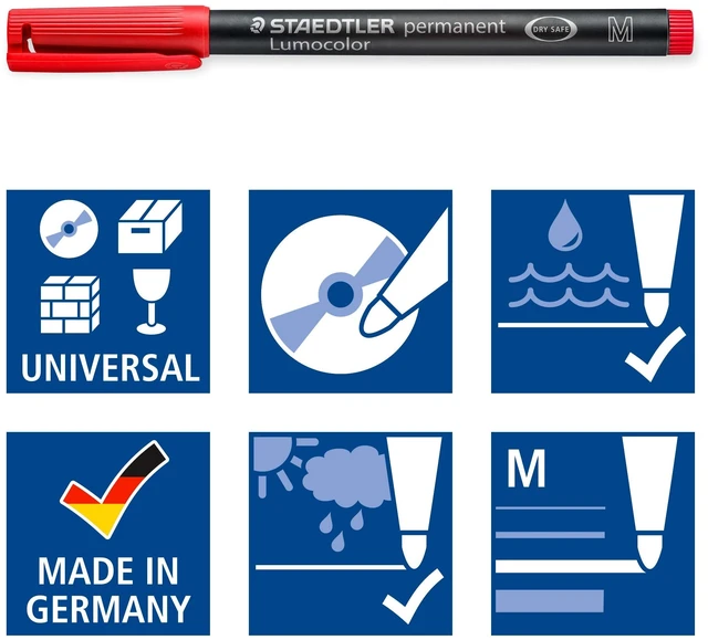 Alt view image 6 of 7 - 317-2 Lumocolor Universal Permanent Medium Pens - Red, Pack of 10 (317-2 VE)