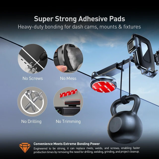 Alt view image 3 of 7 - 3M Double Sided Pads, Heavy Duty, 2.8" Square Adhesive Pad, 6 Pack Very High Bonding, Strong Adhesive, Heat, Weather Resistant Foam Pad for Dashboard, Dash Camera, GPS, Holder, Automotive