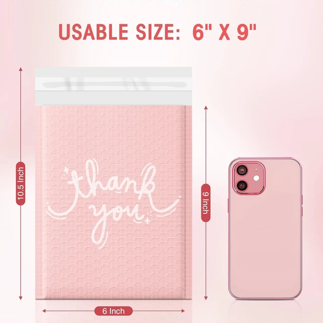 Alt view image 2 of 7 - Bubble Mailers 6x10 Inch Pink 100 Pack Waterproof Bubble Mailer Usable Size 6x9'' Padded Envelopes Self Seal, Cushioning for Gifts Packaging, Shipping, Mailing, Small Business Bulk