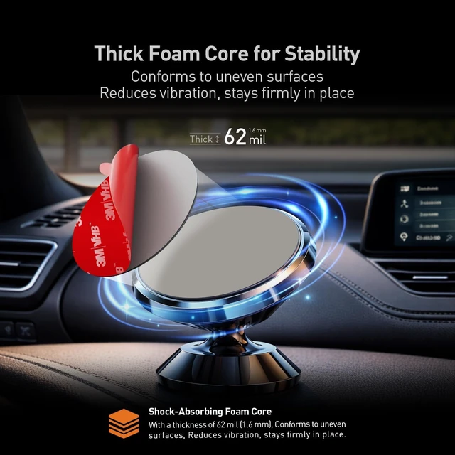 Alt view image 4 of 7 - 3M Double Sided Pads, Heavy Duty, 2.8" Square Adhesive Pad, 6 Pack Very High Bonding, Strong Adhesive, Heat, Weather Resistant Foam Pad for Dashboard, Dash Camera, GPS, Holder, Automotive