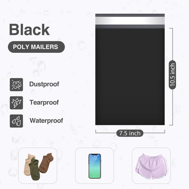 Alt view image 2 of 7 - Small Poly Mailers 7.5x10.5 Inch Black 100 Pack Plastic Shipping Bags Self Seal Adhesive Waterproof Tear Proof Mailers Poly Bags Strong Mailing Envelopes for Socks Accessories Small Items