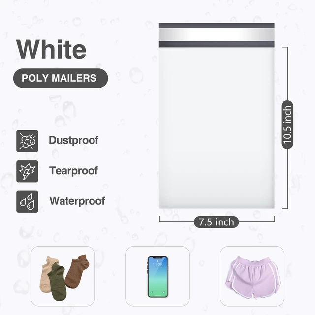 Alt view image 2 of 7 - Small Poly Mailers 7.5x10.5 Inch White 100 Pack Plastic Shipping Bags Self Seal Adhesive Waterproof Tear Proof Mailers Poly Bags Strong Mailing Envelopes for Socks Accessories Small Items