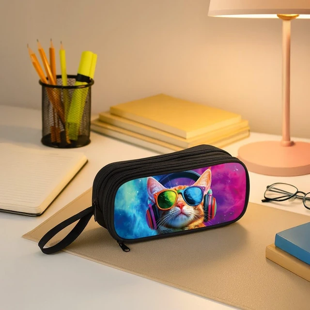 Alt view image 5 of 6 - Pencil Case for Boys,Multi-Slot Large Capacity Pencil Pouch with Soft Zipper, Durable Pen Box Cat
