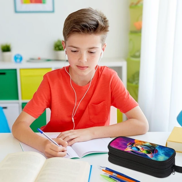 Alt view image 4 of 6 - Pencil Case for Boys,Multi-Slot Large Capacity Pencil Pouch with Soft Zipper, Durable Pen Box Cat