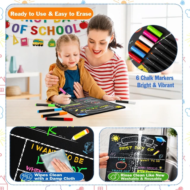 Alt view image 5 of 7 - First Day of School Sign with 6 Liquid Chalk Markers, 14x11 Double-Sided First and Last Day of School Board for Kids Reusable Back to School Sign for Preschool, Pre-K, and Kindergarten