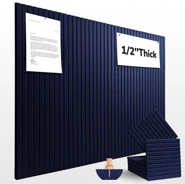 Main image of 48" x 36" Large Felt Bulletin Board 1/2" Thick, Dark Blue 12 Pack Felt Tiles, Cork Board Alternative, 60 Adhesive Tabs, Pin Board for Home Office Decor with Easy Install
