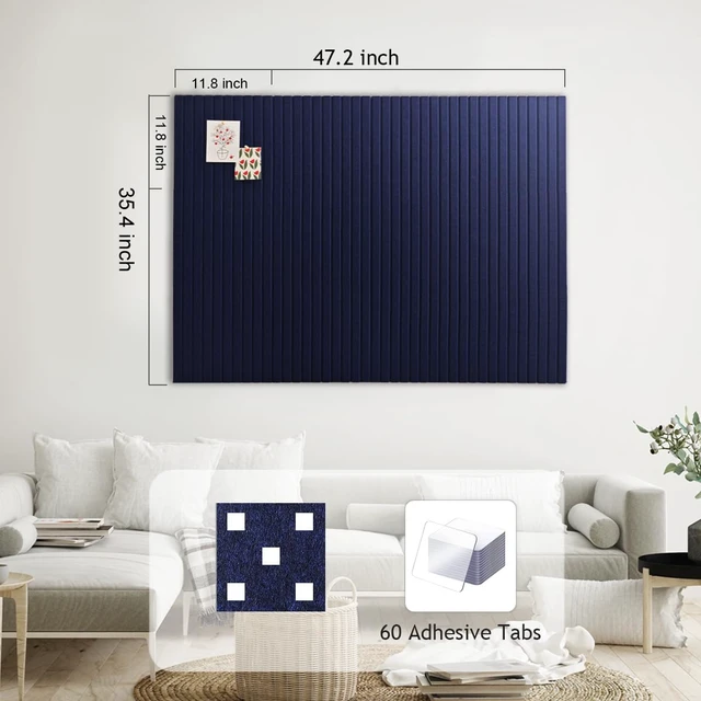 Alt view image 5 of 7 - 48" x 36" Large Felt Bulletin Board 1/2" Thick, Dark Blue 12 Pack Felt Tiles, Cork Board Alternative, 60 Adhesive Tabs, Pin Board for Home Office Decor with Easy Install