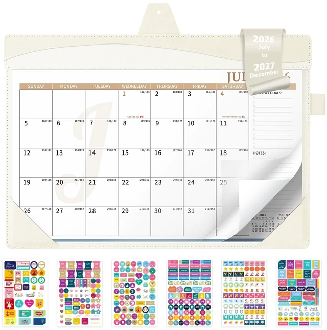 Main image of Leather Desk Calendar 2026-2027 Large 12"x17" Monthly Planner Pad with Protective Cover 18 Months Use July 2026 to December 2027 White