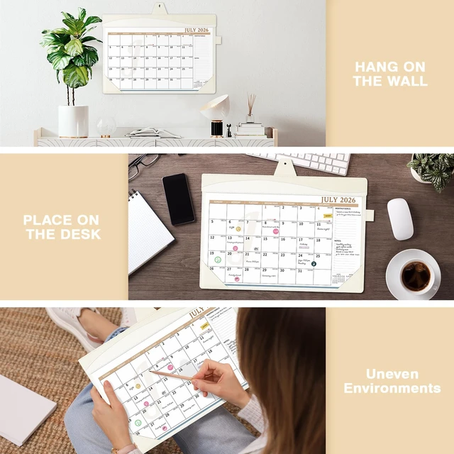 Alt view image 2 of 7 - Leather Desk Calendar 2026-2027 Large 12"x17" Monthly Planner Pad with Protective Cover 18 Months Use July 2026 to December 2027 White