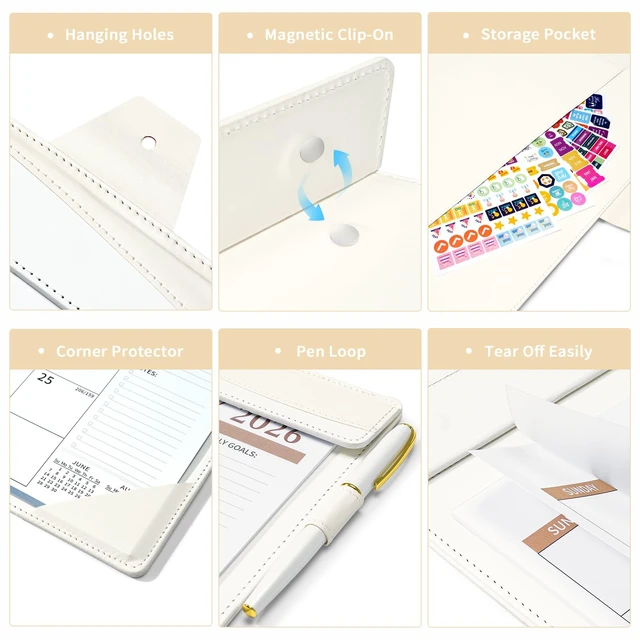 Alt view image 3 of 7 - Leather Desk Calendar 2026-2027 Large 12"x17" Monthly Planner Pad with Protective Cover 18 Months Use July 2026 to December 2027 White