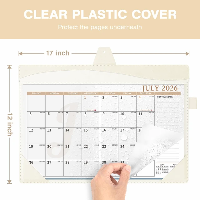 Alt view image 4 of 7 - Leather Desk Calendar 2026-2027 Large 12"x17" Monthly Planner Pad with Protective Cover 18 Months Use July 2026 to December 2027 White
