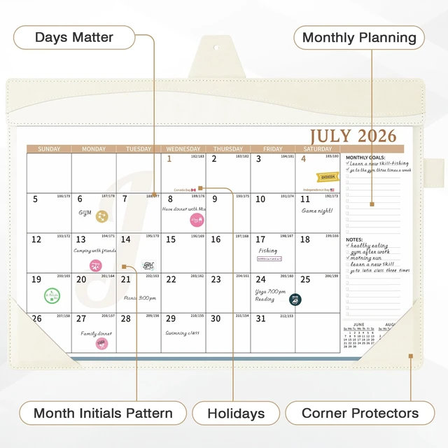 Alt view image 6 of 7 - Leather Desk Calendar 2026-2027 Large 12"x17" Monthly Planner Pad with Protective Cover 18 Months Use July 2026 to December 2027 White