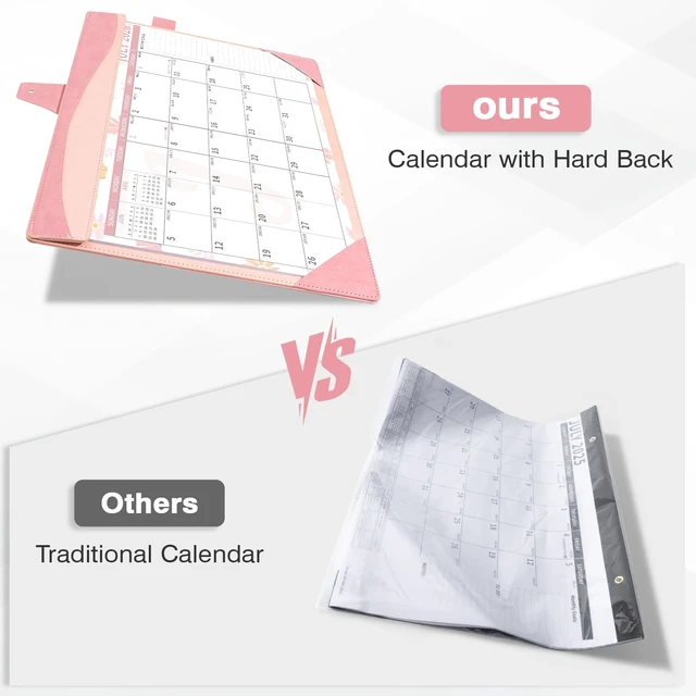 Alt view image 7 of 7 - Leather Desk Calendar 2026-2027 Large 12"x17" Monthly Planner Pad with Protective Cover 18 Months Use July 2026 to December 2027 Pink Floral