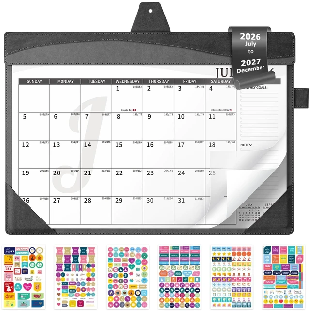 Main image of Leather Desk Calendar 2026-2027 Large 12"x17" Monthly Planner Pad with Protective Cover 18 Months Use July 2026 to December 2027 Black