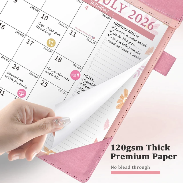 Alt view image 6 of 7 - Leather Desk Calendar 2026-2027 Large 12"x17" Monthly Planner Pad with Protective Cover 18 Months Use July 2026 to December 2027 Pink Floral