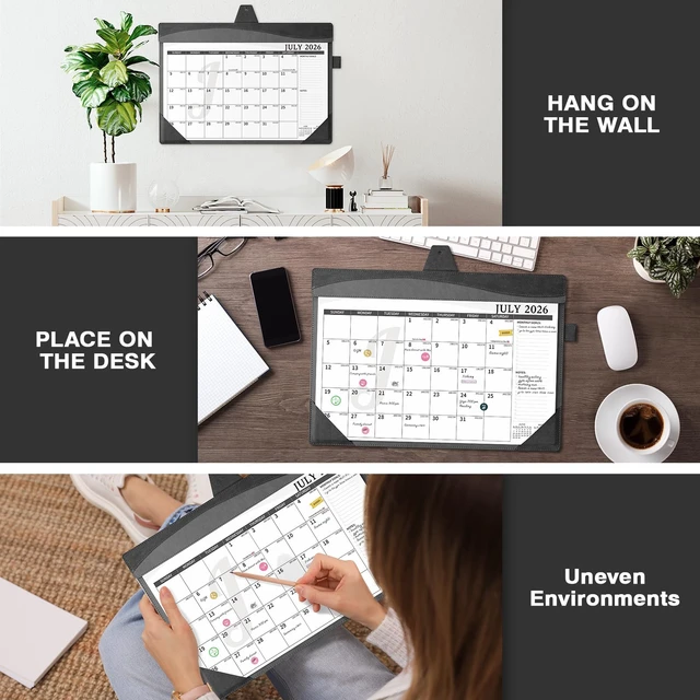 Alt view image 2 of 7 - Leather Desk Calendar 2026-2027 Large 12"x17" Monthly Planner Pad with Protective Cover 18 Months Use July 2026 to December 2027 Black