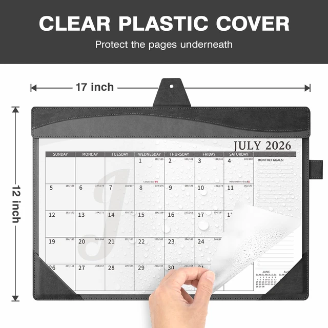 Alt view image 3 of 7 - Leather Desk Calendar 2026-2027 Large 12"x17" Monthly Planner Pad with Protective Cover 18 Months Use July 2026 to December 2027 Black