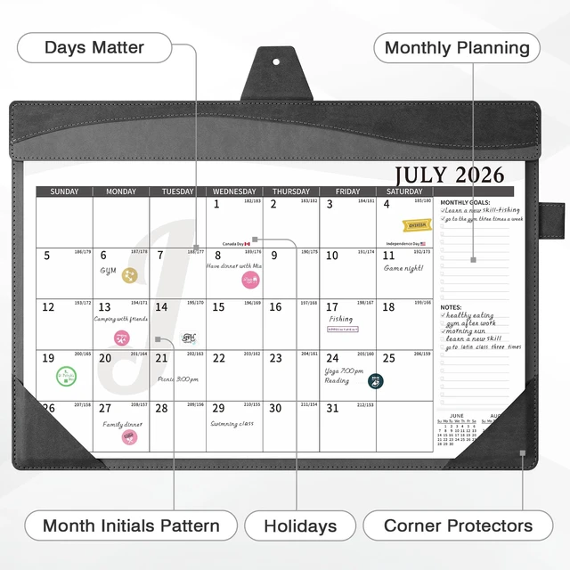 Alt view image 6 of 7 - Leather Desk Calendar 2026-2027 Large 12"x17" Monthly Planner Pad with Protective Cover 18 Months Use July 2026 to December 2027 Black