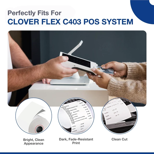 Alt view image 5 of 6 - Thermal Paper Rolls Compatible for Clover Flex C401, C403, C405-100 Rolls 2.25 inch x 50ft - BPA Free