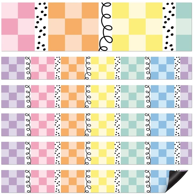 Main image of 24 Pcs Pastel Checkerboard Magnetic Borders for Classroom Squiggles and Dots Whiteboard Magnetic Strips Bulletin Board Borders 1.5 x 11.8 Inch School Classroom Chalkboard Trim for School decor