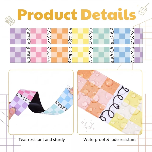 Alt view image 3 of 6 - 24 Pcs Pastel Checkerboard Magnetic Borders for Classroom Squiggles and Dots Whiteboard Magnetic Strips Bulletin Board Borders 1.5 x 11.8 Inch School Classroom Chalkboard Trim for School decor
