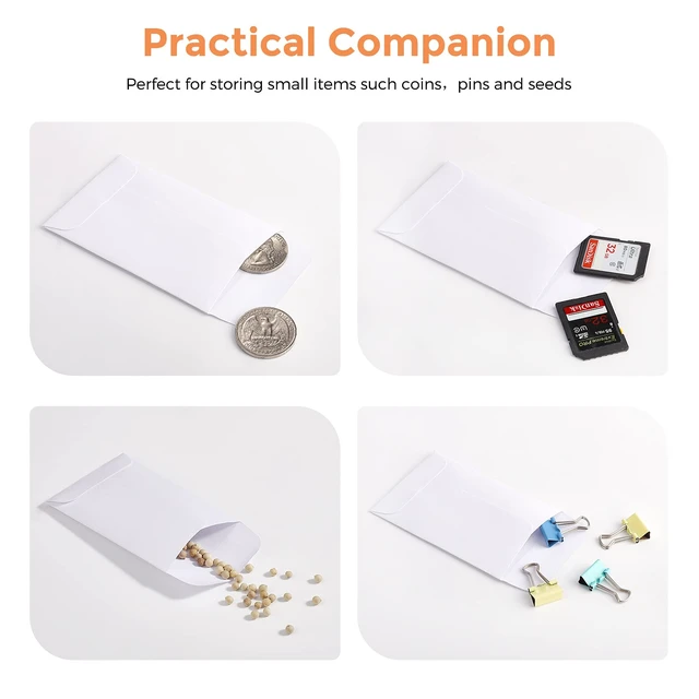 Alt view image 5 of 7 - #1 Coin Envelopes 2-1/4 x 3-1/2 Small Seed Envelope 500 Pack White Gummed Flap Mini Tip Envelopes for Keys, Seeds, Cash Storage Small Paper Envelopes for Home, Garden and Office Use