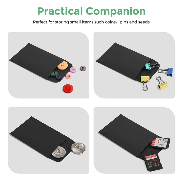 Alt view image 6 of 7 - 500 Pack Coin and Small Parts Envelopes #1 Tip Envelope 2-1/4 X3-1/2 Black Small Parts Envelopes, Mini Tip Envelopes with Gummed Flap Closure, Ideal for Home, Garden, Office Storage