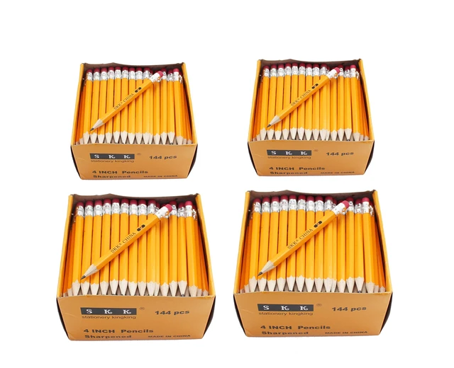 Main image of Half Pencils with Eraser Tops, 576 PCS Golf Pencils, #2 HB, Hexagon, Pre-sharpened, Office School Classroom, 144/Box, Pack of 4