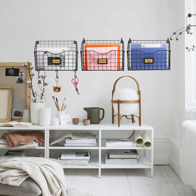 Alt view image 7 of 7 - 3-Tier Hanging Wall Files with Door Hooks and 6pcs S Shape Hooks Over the Door File Organizer & Mounts on Wall Metal Folder, with Tag Slot Great for Office Home and Work, Black