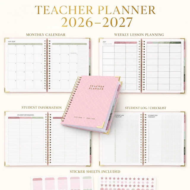Alt view image 4 of 7 - Aesthetic Teacher Planner For The 2026-2027 Academic School Year All Incl. 8.5" X 11" Lesson Plan Book Supplies - Easily Organize Your Daily, Weekly & Monthly Classroom/homeschool Schedule