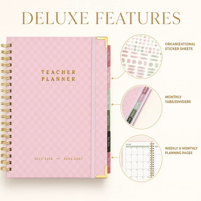 Alt view image 7 of 7 - Aesthetic Teacher Planner For The 2026-2027 Academic School Year All Incl. 8.5" X 11" Lesson Plan Book Supplies - Easily Organize Your Daily, Weekly & Monthly Classroom/homeschool Schedule