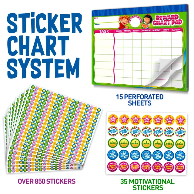 Alt view image 2 of 6 - Behavior Reward System - Pad with 15 Chore Charts for Kids, 850 Stickers to Motivate Responsibility & Good Habits