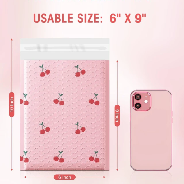 Alt view image 2 of 7 - 6x10" Bubble Mailers 100 Pack Cherry Pattern Pink Padded Envelopes Usable Size 6x9" Waterproof Self Seal Cute Bubble Envelopes for Small Business Mailing Envelopes for Jewelry, Gifts #0