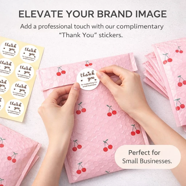 Alt view image 3 of 7 - 6x10" Bubble Mailers 100 Pack Cherry Pattern Pink Padded Envelopes Usable Size 6x9" Waterproof Self Seal Cute Bubble Envelopes for Small Business Mailing Envelopes for Jewelry, Gifts #0