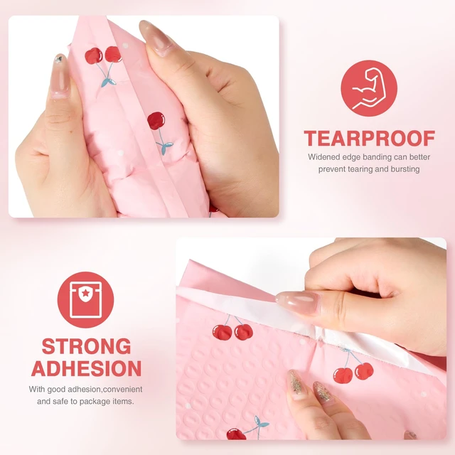 Alt view image 5 of 7 - 6x10" Bubble Mailers 100 Pack Cherry Pattern Pink Padded Envelopes Usable Size 6x9" Waterproof Self Seal Cute Bubble Envelopes for Small Business Mailing Envelopes for Jewelry, Gifts #0