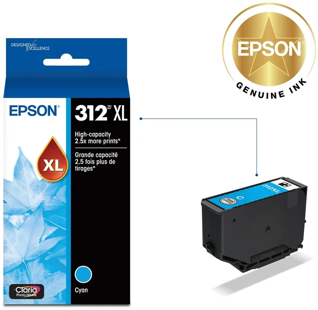 Alt view image 2 of 6 - 312 Claria Photo HD Ink High Capacity Cyan Cartridge (T312XL220-S) Works with Expression XP-850, 8600, 8700, 15000