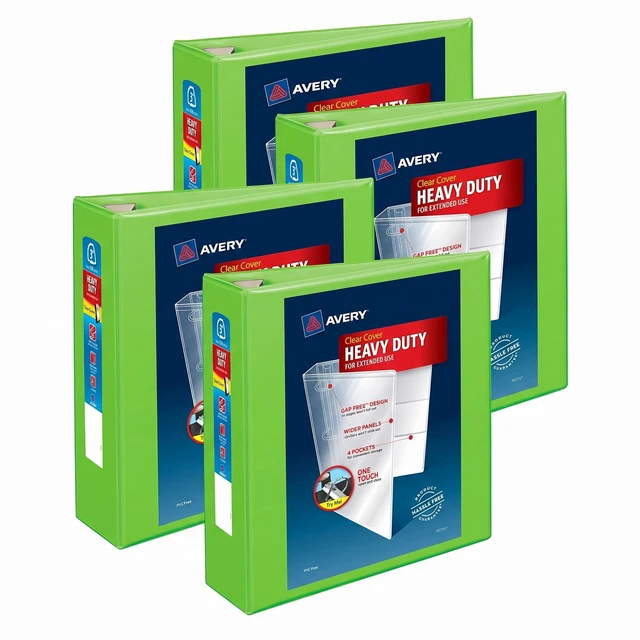 Main image of Heavy-Duty View 3 Ring Binder, 3" One Touch EZD Rings,670-Sheet Capacity,3.5 Inch Wide Spine, Great for Home,School Supplies,Office,or Organization Needs,1 Chartreuse Binder (79779) (Pack of 4)