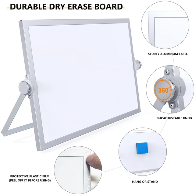 Alt view image 2 of 7 - Small Dry Erase White Board,Magnetic Desktop Whiteboard with Stand Dry Eease Board Mini Easel Double Sided on Table Top with Holder for Kids Drawing, Teacher Instruction