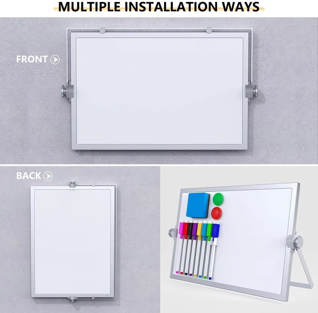 Alt view image 3 of 7 - Small Dry Erase White Board,Magnetic Desktop Whiteboard with Stand Dry Eease Board Mini Easel Double Sided on Table Top with Holder for Kids Drawing, Teacher Instruction