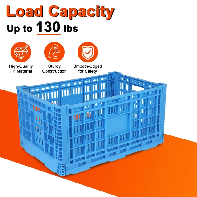 Alt view image 4 of 6 - 72L Collapsible Milk Crate with Handles, Large Plastic Crate, Heavy Duty Folding Storage Crates for Home Organizing, Tools, Books, Camping & Transport