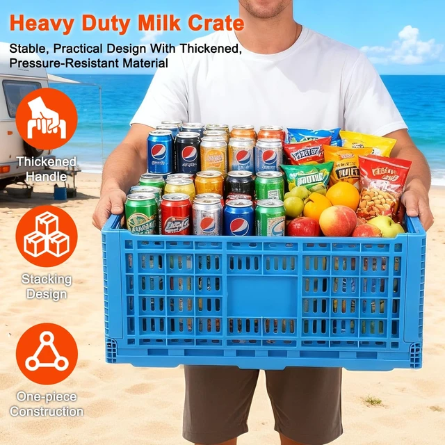 Alt view image 6 of 6 - 72L Collapsible Milk Crate with Handles, Large Plastic Crate, Heavy Duty Folding Storage Crates for Home Organizing, Tools, Books, Camping & Transport
