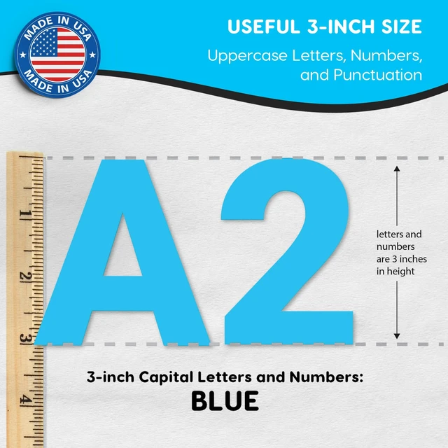 Alt view image 3 of 7 - 3 Inch Bulletin Board Letters & Numbers, Blue, 209 Piece, Poster Board Capital letters, numbers & punctuation, precut US-made cardstock, bulletin board decorations