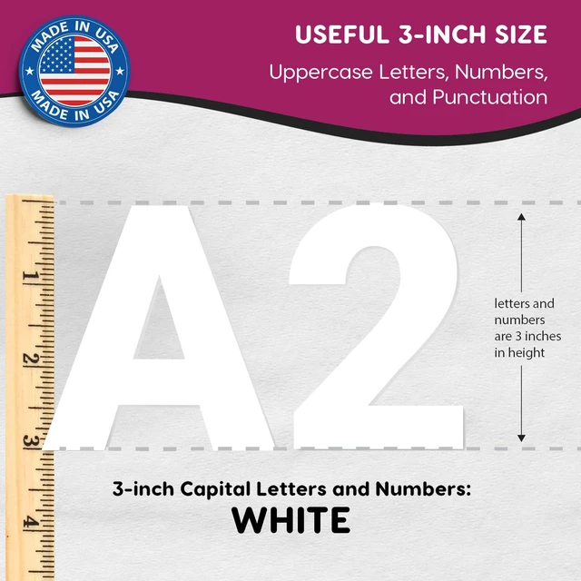 Alt view image 3 of 7 - 3 Inch Bulletin Board Letters & Numbers, White, 209 Piece, Poster Board Capital letters, numbers & punctuation, precut US-made cardstock, bulletin board decorations