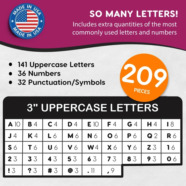Alt view image 4 of 7 - 3 Inch Bulletin Board Letters & Numbers, White, 209 Piece, Poster Board Capital letters, numbers & punctuation, precut US-made cardstock, bulletin board decorations