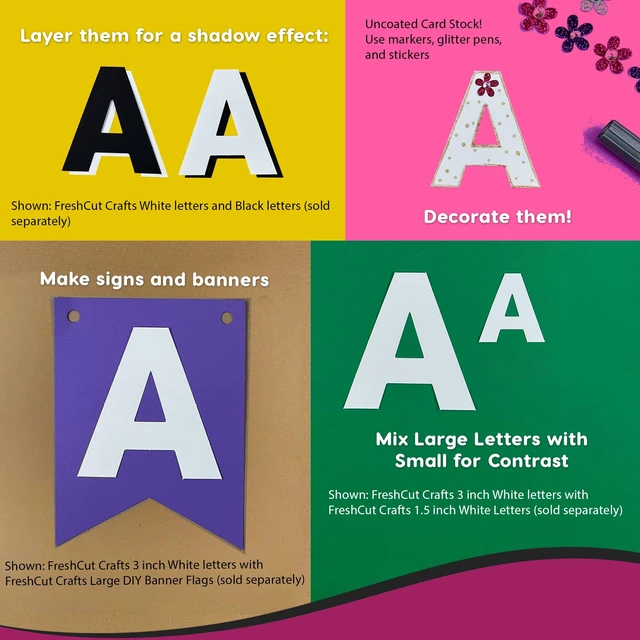 Alt view image 7 of 7 - 3 Inch Bulletin Board Letters & Numbers, White, 209 Piece, Poster Board Capital letters, numbers & punctuation, precut US-made cardstock, bulletin board decorations