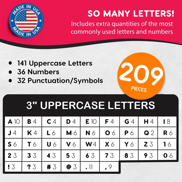 Alt view image 4 of 7 - 3 Inch Bulletin Board Letters & Numbers, Red, 209 Piece, Poster Board Capital letters, numbers & punctuation, precut US-made cardstock, bulletin board decorations