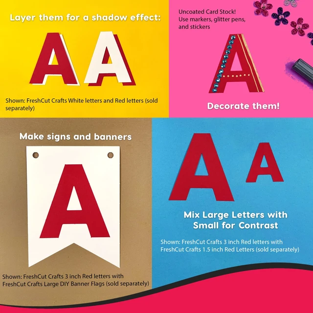 Alt view image 7 of 7 - 3 Inch Bulletin Board Letters & Numbers, Red, 209 Piece, Poster Board Capital letters, numbers & punctuation, precut US-made cardstock, bulletin board decorations