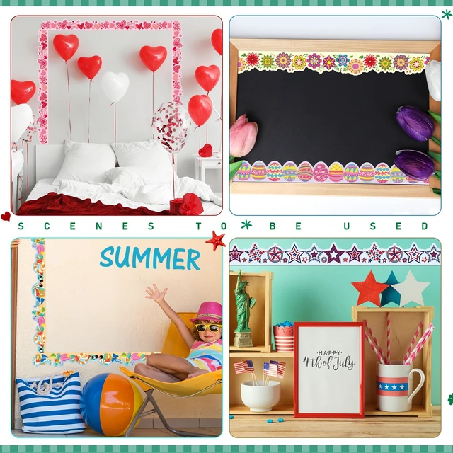 Alt view image 5 of 7 - 240 Pcs Bulletin Board Borders Scalloped Classroom,Watercolor Style Black White Patterns, 236ft Trim Bulk for Seasonal Classroom Decoration, Teacher Border Strips, Scalloped Edge Easy Cut